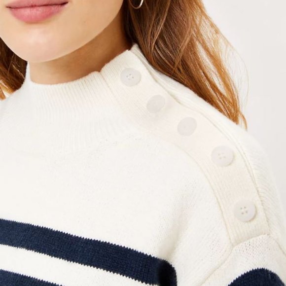 NWT LOFT Petite Striped Shoulder Button Sweater - Picture 2 of 3